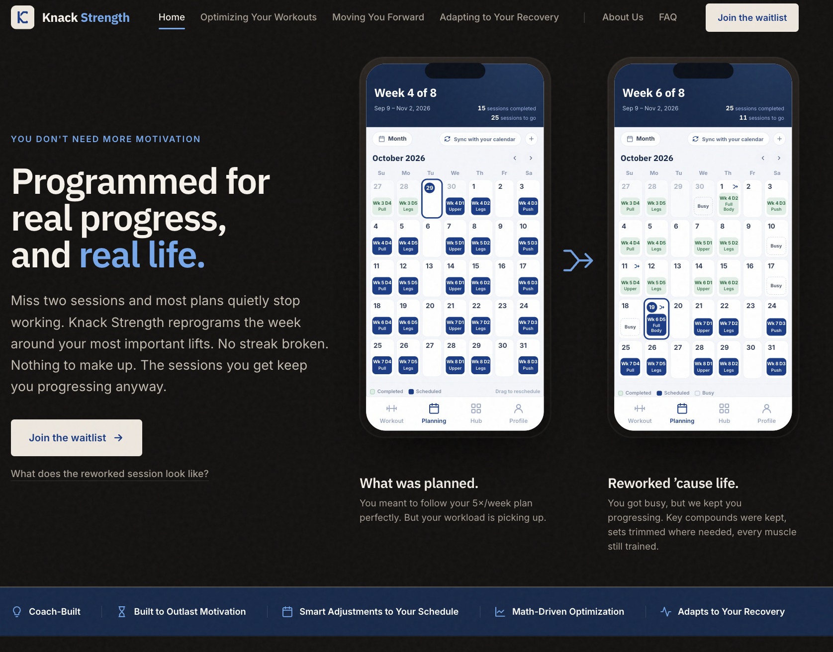 KnackStrength workout planning calendar