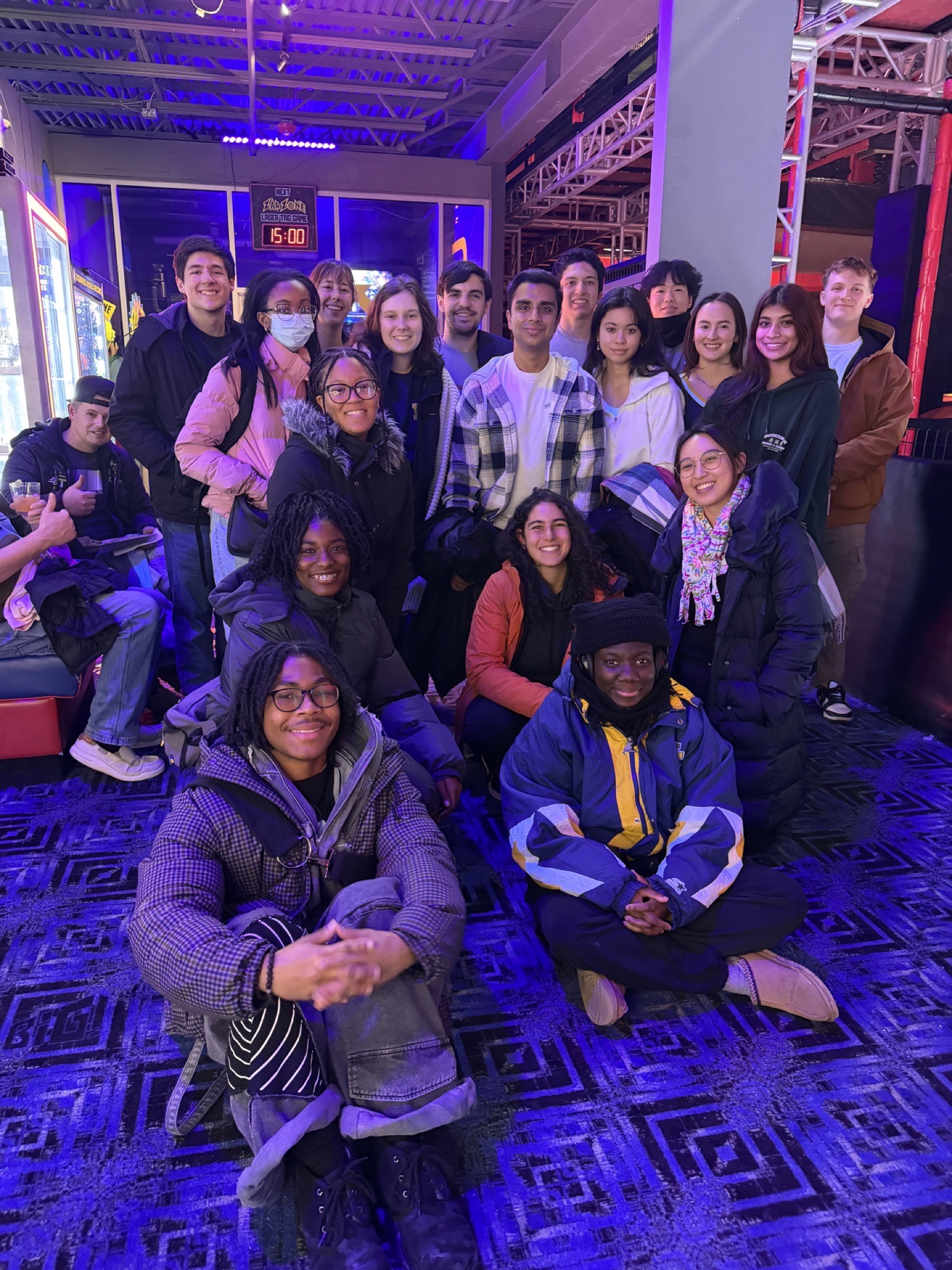 A large group of friends gathered at Zap Zone